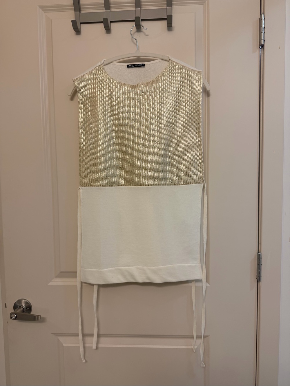 Zara Gold Metallic Knit Sleeveless Top with Cream Panel